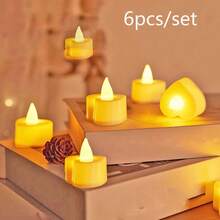 6/12/24件套明亮浪漫心形LED蜡烛套装，浪漫装饰，情人节装饰，无焰浪漫氛围LED茶蜡，适用于情人节、周年纪念日、婚礼、生日派对装饰