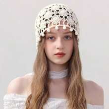 Handmade Crochet Beanie Sun Summer Hat Skull Cap For Women Lace Beach Hat Lightweight,Bead-Beige - Hạt màu be - Xem 8