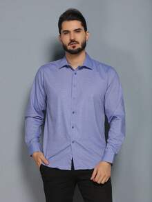 Men's Slim Fit Long-Sleeved Dress Shirt - Blue - View 1