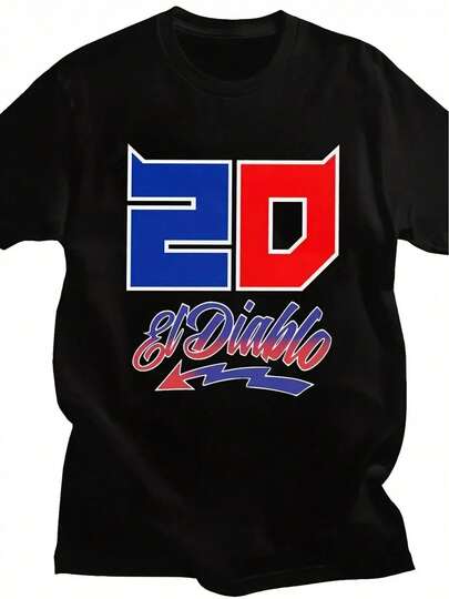 Camiseta de carreras El 20 para hombres - Camiseta de algodón negra de manga corta con diseño geométrico audaz, ajuste regular, camiseta casual para entusiastas de motocicletas, cuello redondo, ropa para todas las estaciones, mercancía para fanáticos, tela transpirable, entusiastas del deporte