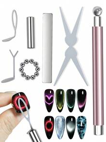 7pcs Cat Eye Nail Art Magnet Tool Set, French Cat Eye Heart Shaped Nail Magnet, Cat Eye Gel Polish Magnet Stick, Nail Art Supplies For Creating Various Cat Eye Effects - Multicolor - View 9
