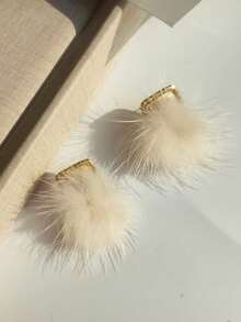 1 par de pendientes de pompón esponjoso de otoño/invierno, pendientes de botón esponjoso marrón, diseño único, suave, pendientes de piel, uso diario, fiesta, reunión, versátil, accesorio de joyería de moda - Multicolor - Ver 4