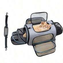 Bolsa Transporte Transpirable para Gatos y Perros Transportín de Plegable y Expandible para Mascotas Transportín para Mascotas con Alfombrilla de Forro Polar y Diseño de 4 Ventanas - Gris - Ver 1