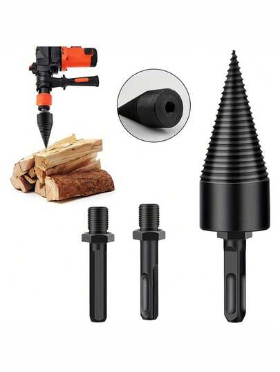 4pcs/32mm Electric Drill Wood Splitting Attachments - Multi-Functional Firewood Splitter With Round/Square/Hexagonal Handles, Easily Split Logs