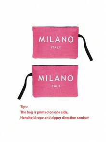 Linen Tote Bag And A Small Bag,Yoga Storage Bag, Including A "Milano Italy" Lettering Printing Tote Bag And A Printed Small Bag, Letters, Personalized Gift Package, Burlap Tote Bag