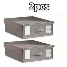 Cutie de depozitare pliabilă 2 buc/1 buc cu mâner, lenjerie de pat, cutie de depozitare pentru pături (potrivită și pentru lenjerie de pat), organizator de depozitare, cutie de depozitare transparentă pentru fereastră (ușor de marcat și clasificat), cadou de Crăciun, depozitare esențială pentru casă.