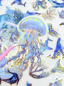 50pcs Blue Marine Animals Sticker Mystical Gilding PET Transparent Decals For Laptop Luggage Guitar Skateboard Phone Case DIY Decorate Sticker - Multicolor - View 6