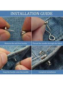 2pcs No-Sew Adjustable Denim Waistband Tighteners, Invisible Jean Button Pins For Pants & Clothing - Durable Metal Waist Extenders, Reusable Waistband Tighteners, White - Multicolor - View 5