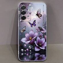 Funda de Teléfono de Mariposa Flor Morada Compatible con Samsung Galaxy A03S A04 A05S A06 A07 A13 A14 A15 A16 5G A17 A21S A22 A23 A24 A25 A26 A32 A34 A35 A36 A50 A52 A53 A54 A55 A56 A73 S21 Ultra S22 Plus S23+ S24 FE S25 Funda de TPU Suave Versátil de Moda, Duradera, Antigolpes, Transparente y Protectora - Multicolor - Ver 7