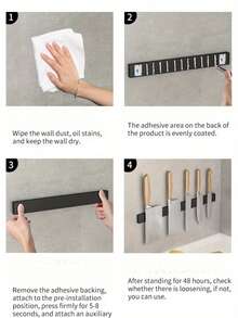 Magnetic Knife Rack, Magnetic Utensil Holder, No Drilling Required, Easy Installation, Space-Saving, Secure Function, Strong Magnetic Force, Wall-Mounted, Suitable For Kitchen Knives, Spoons, Cutlery, Dining Room, Kitchen, Home, Ideal Choice For Kitchen (Random Style) - Black - View 8