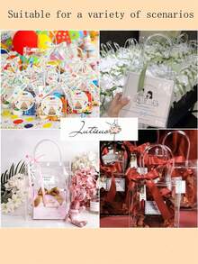 5个可重复使用的透明PVC礼品袋，带提手和红色蝴蝶结，适用于婚礼、派对、生日、返校、情人节和其他场合。 - 透明 - 查看 7