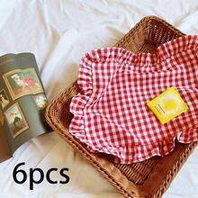 1件/2件/6件装韩式格子餐垫，公主格纹桌布带荷叶边，可爱食物餐垫