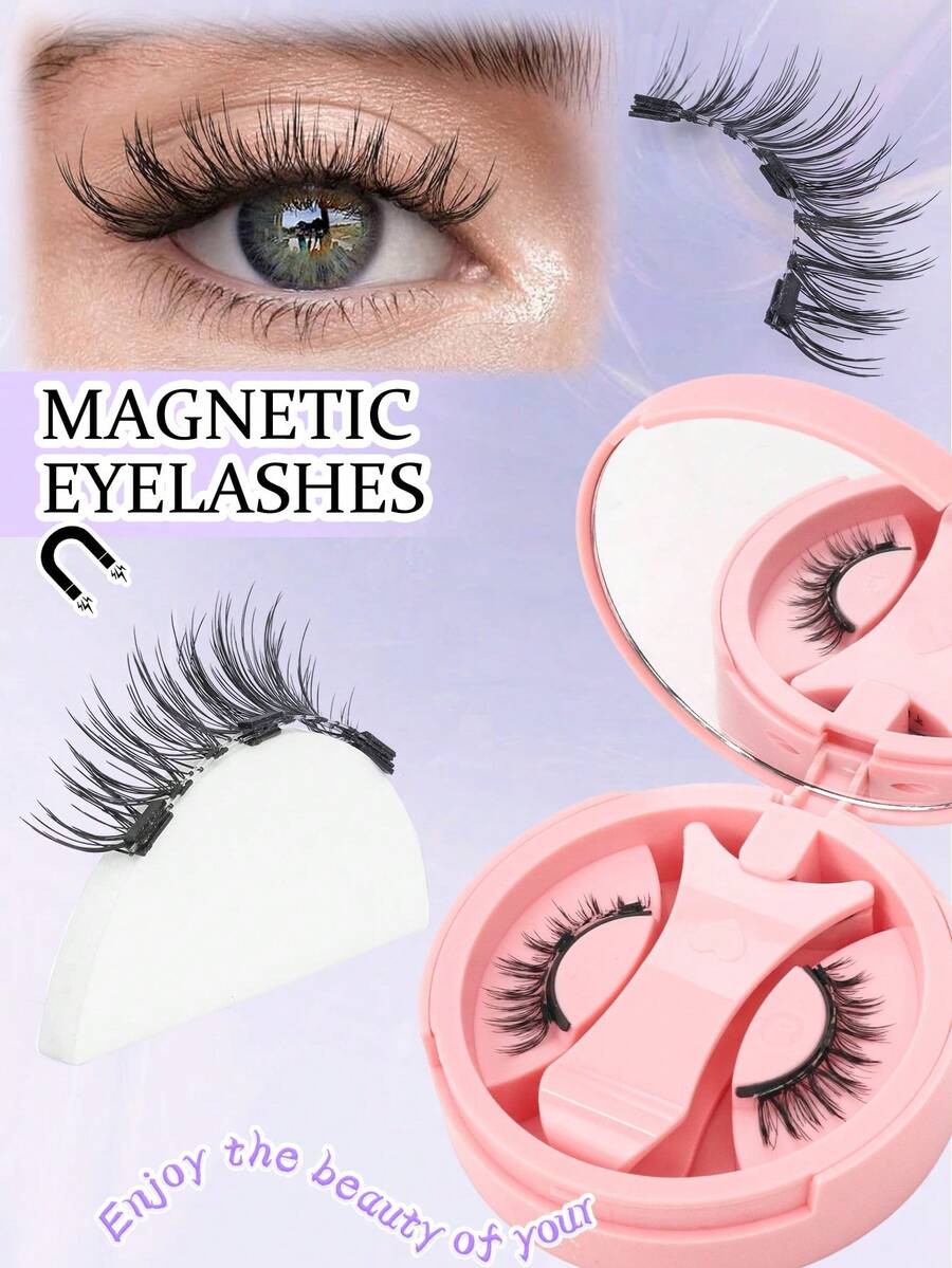 1 Pair Magnetic Eyelashes With Applicator, Reusable Magnetic Eyelash Set, Natural Looking, No Glue Needed, Suitable For Eyes - Natural Lashes - View 1