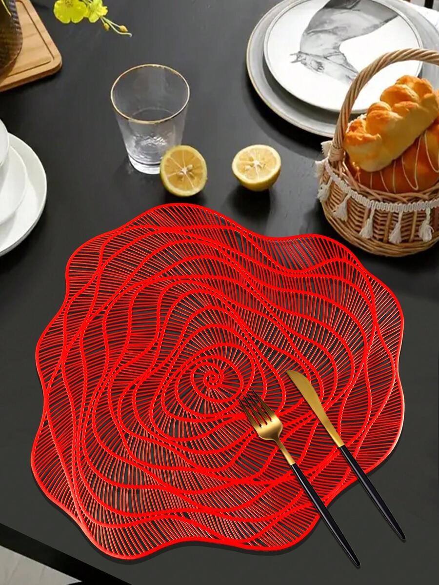 1/4/6pcs Rose Flower Placemats, Wedding Party Dining Table Decor Placemats, Round Vase Mat, Date Night Dinner Placemats, Waterproof Placemats For Valentine's Day, Easter, Thanksgiving, Mother's Day - Multicolor - View 1
