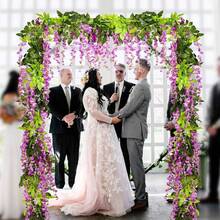 Wisteria Artificial Flowers Garland, 4Pcs Total 28.8ft White Artificial Wisteria Vine Silk Hanging Flower For Home Garden Outdoor Ceremony Wedding Arch Floral Decor - B - 查看 3