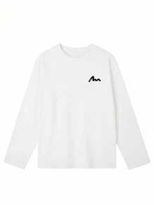 Women's Casual Loose Fit Round Neck Cartoon Letter Print Long Sleeve Cotton T-Shirt, Versatile For Spring & Autumn
