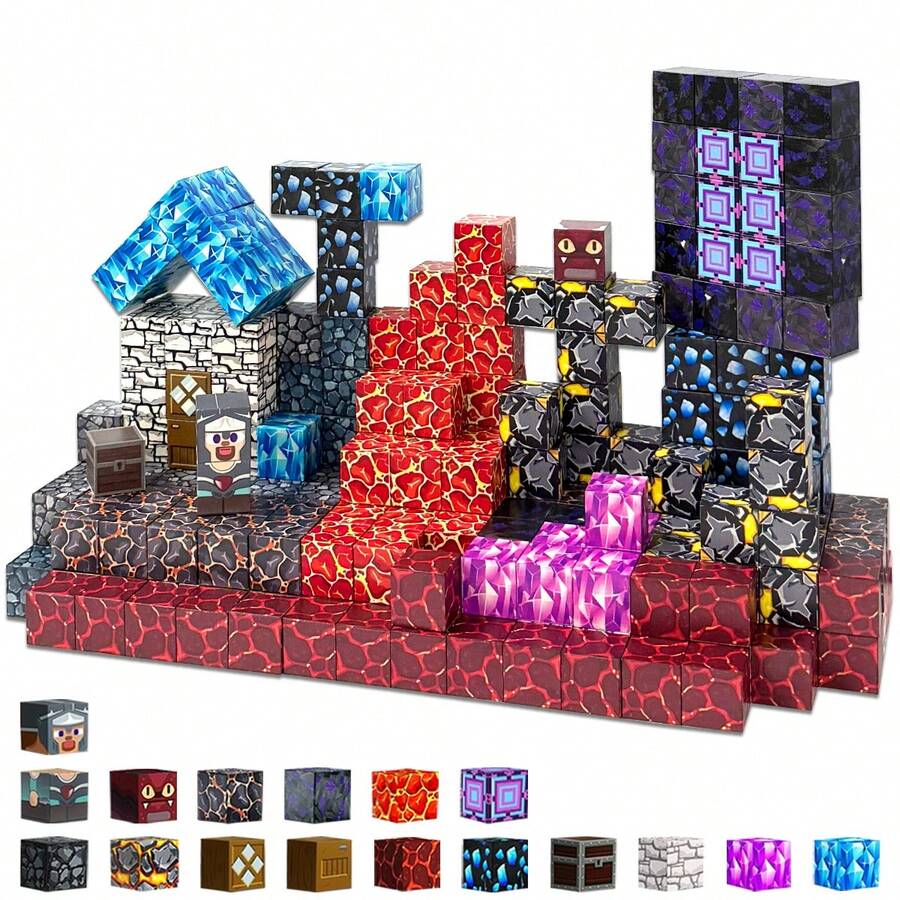 Adult Lava Flow Magnetic Building Blocks, Immersive Lava Scene Construction Toy, Stress Relief Brain Teaser Relaxation - Multicolor - View 1