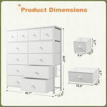Tall Dresser, Dresser For Bedroom With 14 Drawers, Tall Bedroom Dresser For Bedroom, Large Fabric Dresser With Wood Top And Metal Frame, Mother's Day Decor, Room Decor, Home Decor, Festival Decor - 白色 - 查看 5