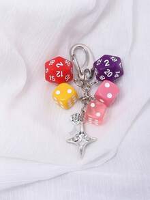 1PC Punk Hiphop Black Dice No. 8 Billiards Keychain Y2K Pink Lucky Dice Starburst Pendant Bag Charms Hangings Ornament Accessories - Multicolor - View 5