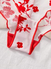 Bộ đồ lót nữ Style Dream gợi cảm màu đỏ lưới in hoa, áo hai dây và quần lót cạp cao xuyên thấu, thân thiện với da, quà tặng năm mới cho nàng, tạo không khí lãng mạn cho phòng ngủ của các cặp đôi. - Đỏ - Xem 4