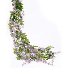 Wisteria Artificial Flowers Garland, 4Pcs Total 28.8ft White Artificial Wisteria Vine Silk Hanging Flower For Home Garden Outdoor Ceremony Wedding Arch Floral Decor - Light Purple - 查看 7