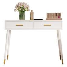 Dressing Table, Vanity Table, Desk With 2 Drawers, Metal Legs, White, Dimensions: H 76 Cm * W 100 Cm * D 40 Cm (Without Mirror) - White - View 1