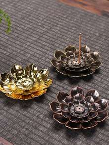 1 Stück Lotus-förmiger Räucherstäbchenhalter, Sandelholz Räucherstäbchen Brenner für Zuhause, Yoga Studio, Buddhismus, Geburtstag, Abschlussgeschenk, Legierung Räucherspirale Ständer mit Lotus Platte, Räucherspirale Basis für Tempel, Yoga Studio - Verschiedenfarbig - Übersicht 1