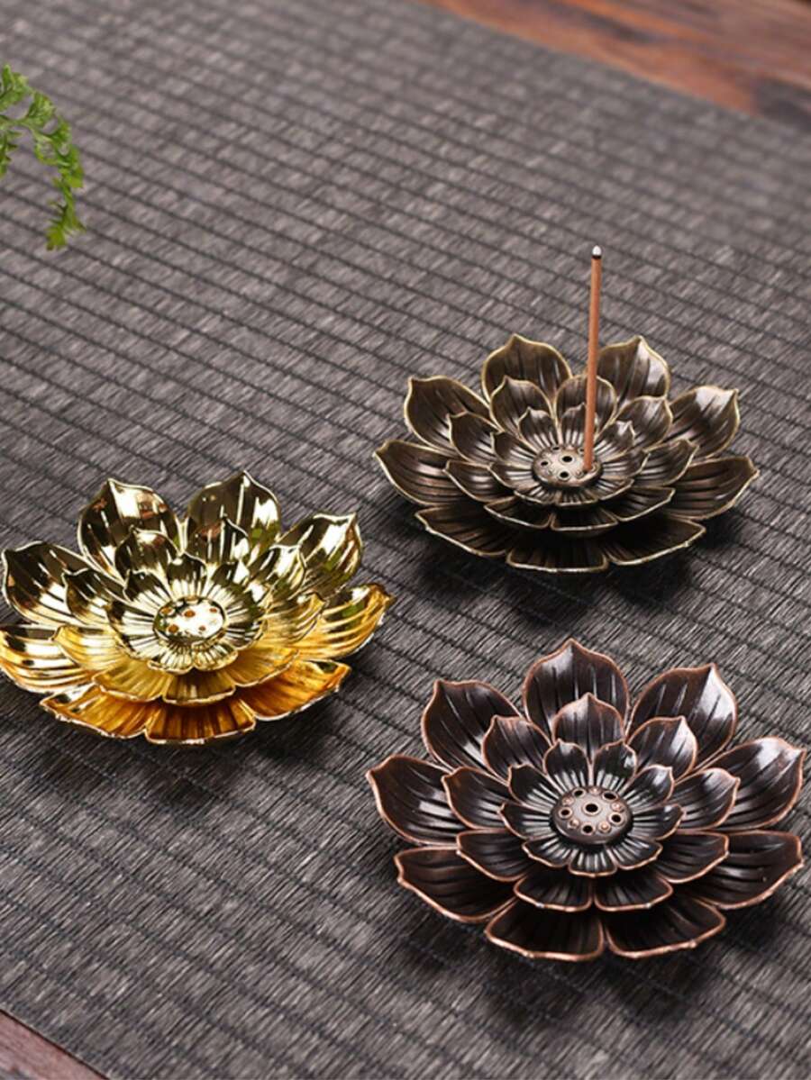 1 Stück Lotus-förmiger Räucherstäbchenhalter, Sandelholz Räucherstäbchen Brenner für Zuhause, Yoga Studio, Buddhismus, Geburtstag, Abschlussgeschenk, Legierung Räucherspirale Ständer mit Lotus Platte, Räucherspirale Basis für Tempel, Yoga Studio - Verschiedenfarbig - Übersicht 1