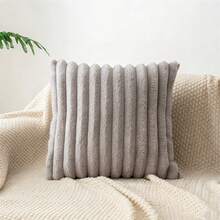 1pc Solid Color Velvet Pillow Cover (Filling Not Included), Modern Flannel Decorative Throw Pillow Case, Home Decor - Grey - View 11