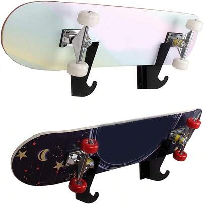 Soporte de exhibición para monopatín con ganchos, suspensión horizontal, acrílico negro para snowboard y longboard