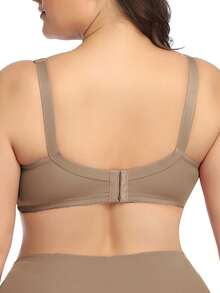 Parifairy 1入組加大尺碼女士純色彈性超薄鋼圈內衣，日常穿著 - 卡其色 - 查看 3