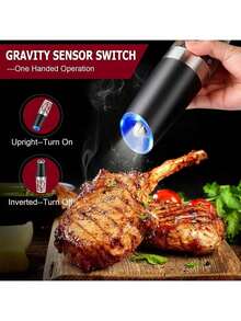 2PCS Electric Salt & Pepper Grinder Set – One-Hand Automatic Gravity Mill With Adjustable Coarseness, LED Light, Battery Powered Stainless Steel Spice Grinder For Home Kitchen, Dining & BBQ - màu đen - Xem 8