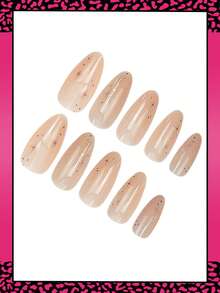 24pcs Medium Almond Ramadan Press On Nails, Silver Star Polka Dots Nude Full Cover Glossy False Nails Set, Include: 1pc Jelly Glue And 1pc Nail File,Easy To Wear Daily Fake Nails & French Tip Nails Press On Art For Women And Girls Daily Life - Multicolor - View 3