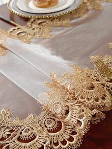 100% Polyester Delicate Water-Soluble Hollow Lace Tassel Trim Decorative Table Runner, Elegant High-End Unique Home Decor For Kitchen, Dining Table, Desk, Coffee Table, Vanity, Gift, Place Mats, Living Room, Bedroom, Yard, Indoor Outdoor Villa, Camping, Date Night, Banquet, Holiday, Party, Cabinet Gathering, Festival Decoration, Party & Wedding Decorations, 1pc - Khaki - View 11