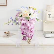 1 Stück romantischer Brautstrauß, Wasserfallstrauß, Brautjungferstrauß, künstliche Rosen Hochzeitsdekoration, Bräutigam & Trauzeugen Ansteckblume, für Boho Hochzeitszeremonie, Jahrestag Wurfstrauß, Abschlussball, Heim-Büro-Esszimmer-Raumdekoration - Verschiedenfarbig - Übersicht 7