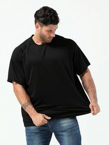 Plus Size Men's Breathable Quick-Dry Sports T-Shirt - Black - View 2