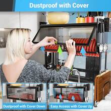 HanTai Over The Sink Dish Drainer Drying Rack 4 Tier Over Sink Dish Rack For A Tidy Kitchen Sink Shelf Organized Space-Saving Dish Rack With Cover For Dishes, Glasses, Bowls, And Cutlery - 黑色 - 查看 9