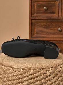 Elegant Rose Flower Square Toe Lace Mesh Women's Shoes, Outdoor Casual Wedding Party Breathable Hollow Bowknot Shoes - Black - View 7