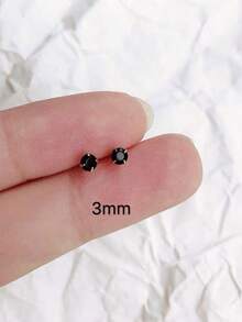 3mm Black Zirconia Stud Earrings Set, Stainless Steel 4-Prong Tiny Ear Piercing Jewelry, Suitable For Cartilage, Helix, Lobe, Minimalist Women's Earrings - Multicolor - View 7