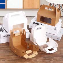 6个带展示窗的礼品盒，白色包装盒，牛皮纸提手盒，山顶造型盒，谷仓造型盒，适用于生日派对、婚礼等场合。 - 彩色 - 查看 4