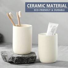Toothbrush Holder For Bathrooms - 1 Cup Ceramic Toothbrush Toothpaste Holder, Beige Bathroom Tumbler Cup Reusable Toothbrush Mouthwash Cup, Bathroom Counter Organizer,1pcs,Beige - 米色 - 查看 4