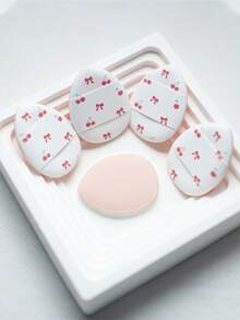 5/10/15/30 Mini Triangle Makeup Sponges, Cherry And Bow Pattern, Waterproof PU Makeup Sponge, Suitable For Foundation And Concealer, Suitable For All Skin Types, Women's Makeup Sponges - Multicolor - View 3