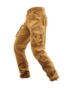 Men's Plus Size Cargo Pants, Pure Cotton Solid Color Washed Utility Work Trousers With Multiple Pockets, Durable Design – Outdoor Hiking, Daily Commute,Casual Campus Looks,Big And Tall - Rượu sâm banh - Xem 3