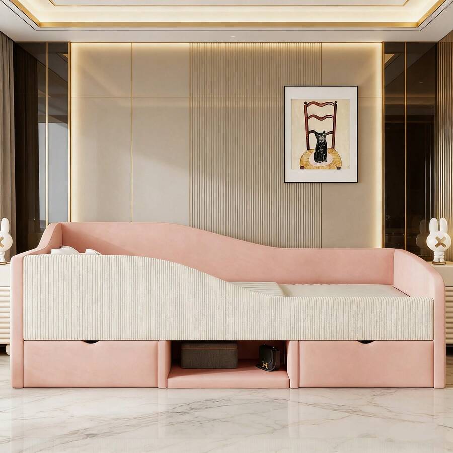 Kids Bed Frames, Headboards & Footboards - Pink+White + Upholstered + Bedroom-1 - View 1