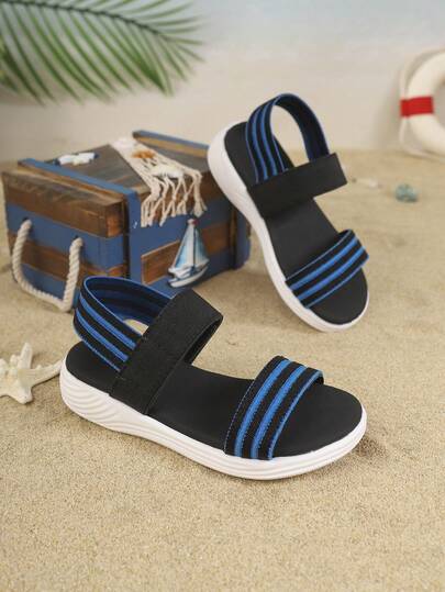 Sandalias deportivas para niños para exteriores, nuevo diseño de verano, punta redonda, estilo minimalista de color contrastante, elegantes y planas para la playa