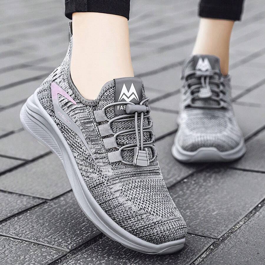 Women's Athletic Shoes, Available In Plus Sizes, Slip-On Design, Lightweight And Breathable Mesh Upper, Slip-Resistant And Shock-Absorbing, Machine Washable, Sporty Style, Tennis Shoes, Perfect For Everyday Wear, Running, Fitness, Travel, And Shopping, Making A Great Women's Day And Mother's Day Gift. - 灰色 - 查看 1