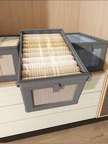 1 pieza Cesta de almacenamiento grande, organizador de armario de tela resistente con ventana transparente, plegable con tapa, adecuado para almacenamiento en el hogar, organización de artículos esenciales del hogar, caja de almacenamiento plegable, caja de almacenamiento de ropa - Beis - Ver 6