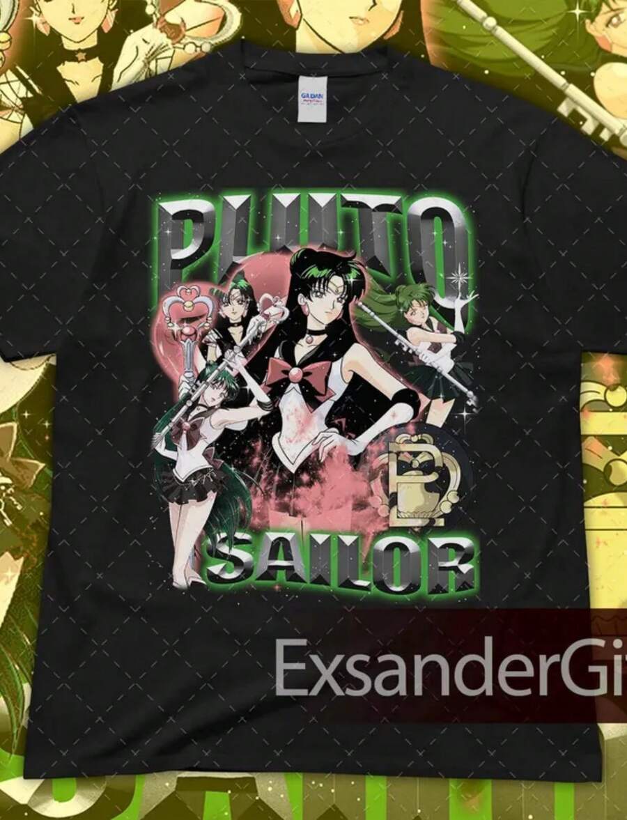 Vintage Pluto T-Shirt, Anime Fan Art Graphic Unisex - 黑色 - 查看 1