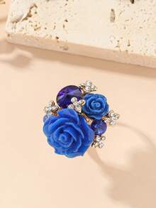 1 pieza Anillo de flor de rosa de resina ajustable, uso diario de moda para mujeres - 10084 Rosas en Múltiples Colores - Ver 11