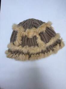 1顶新款仿毛皮压花高端渔夫帽/针织帽，女士冬季时尚保暖修脸帽，可爱秋冬保暖毛绒混色针织舞狮帽 - A - 查看 10
